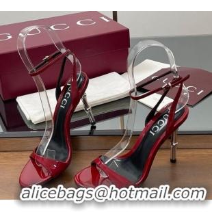 Perfect Gucci Patent Leather Sandals 9.5cm with Bamboo-Effect Heel Red 2025 812999