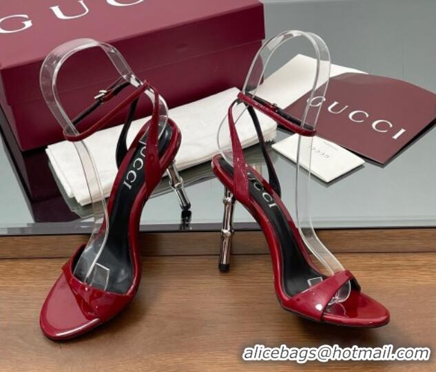 Perfect Gucci Patent Leather Sandals 9.5cm with Bamboo-Effect Heel Red 2025 812999