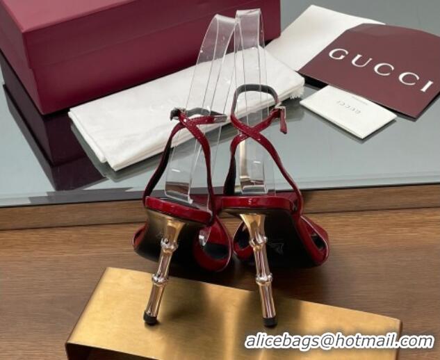 Perfect Gucci Patent Leather Sandals 9.5cm with Bamboo-Effect Heel Red 2025 812999