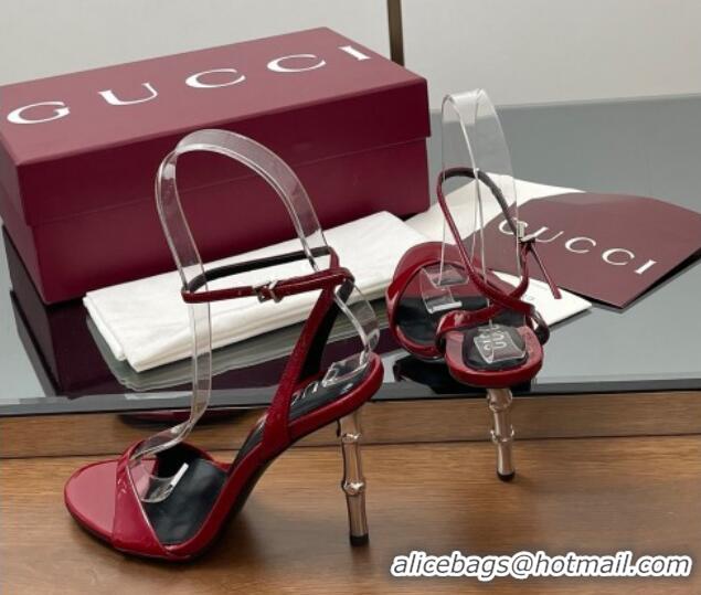 Perfect Gucci Patent Leather Sandals 9.5cm with Bamboo-Effect Heel Red 2025 812999