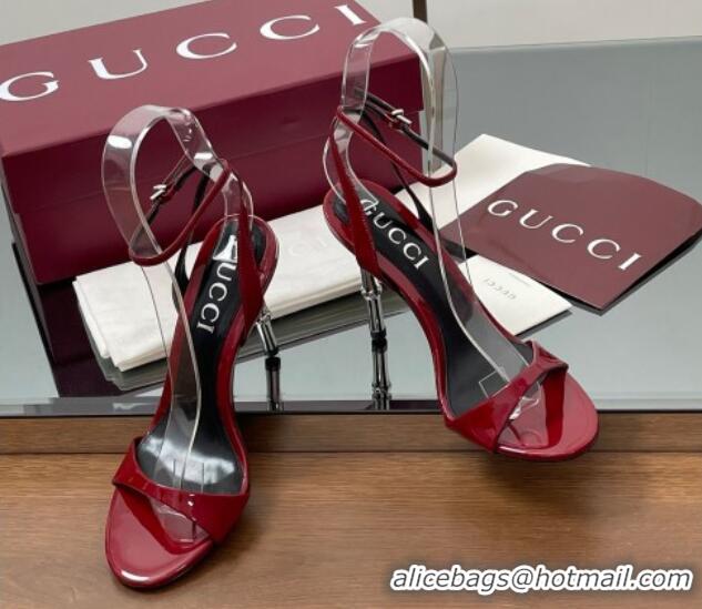 Perfect Gucci Patent Leather Sandals 9.5cm with Bamboo-Effect Heel Red 2025 812999