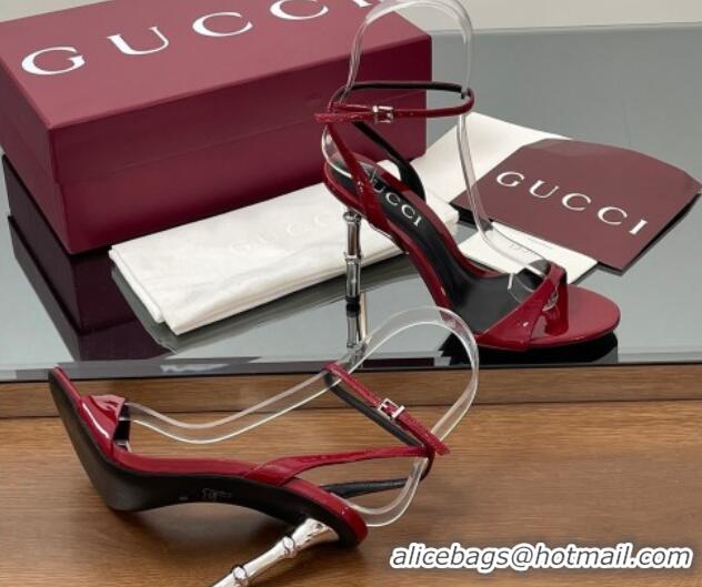 Perfect Gucci Patent Leather Sandals 9.5cm with Bamboo-Effect Heel Red 2025 812999