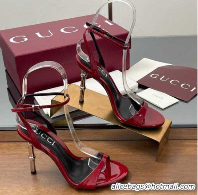 Perfect Gucci Patent Leather Sandals 9.5cm with Bamboo-Effect Heel Red 2025 812999