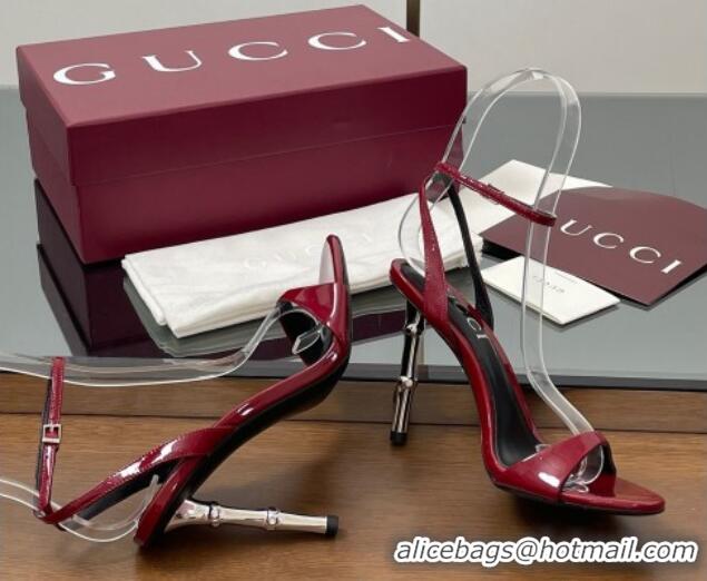 Perfect Gucci Patent Leather Sandals 9.5cm with Bamboo-Effect Heel Red 2025 812999