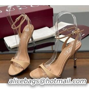 Pretty Style Gucci Patent Leather Sandals 9.5cm with Bamboo-Effect Heel Beige 2025 812999