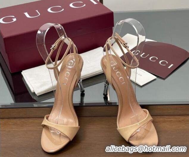 Pretty Style Gucci Patent Leather Sandals 9.5cm with Bamboo-Effect Heel Beige 2025 812999