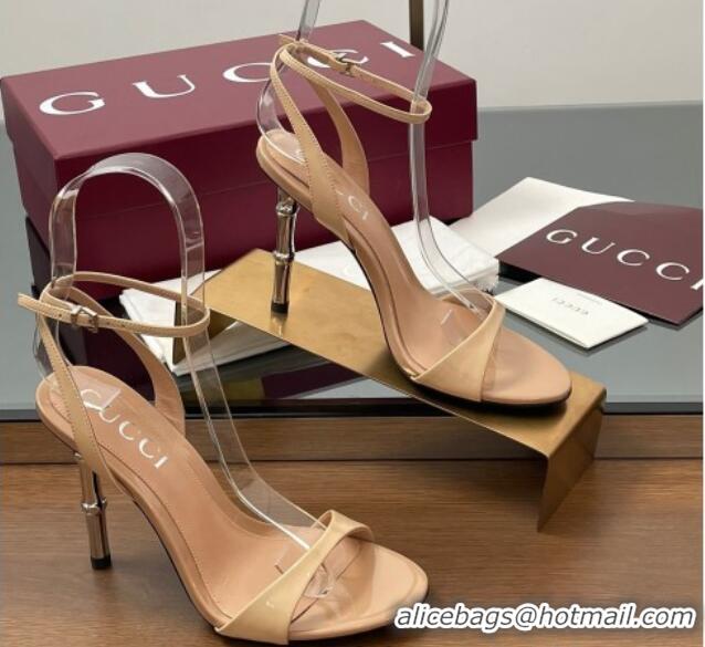 Pretty Style Gucci Patent Leather Sandals 9.5cm with Bamboo-Effect Heel Beige 2025 812999