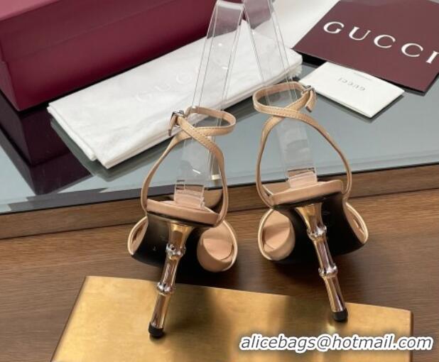 Pretty Style Gucci Patent Leather Sandals 9.5cm with Bamboo-Effect Heel Beige 2025 812999