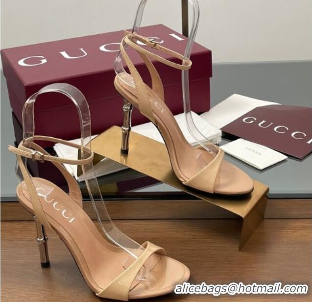 Pretty Style Gucci Patent Leather Sandals 9.5cm with Bamboo-Effect Heel Beige 2025 812999