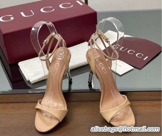 Pretty Style Gucci Patent Leather Sandals 9.5cm with Bamboo-Effect Heel Beige 2025 812999