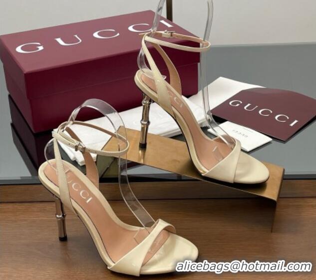 Stylish Gucci Patent Leather Sandals 9.5cm with Bamboo-Effect Heel White 2025 812999
