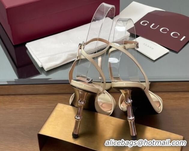 Stylish Gucci Patent Leather Sandals 9.5cm with Bamboo-Effect Heel White 2025 812999