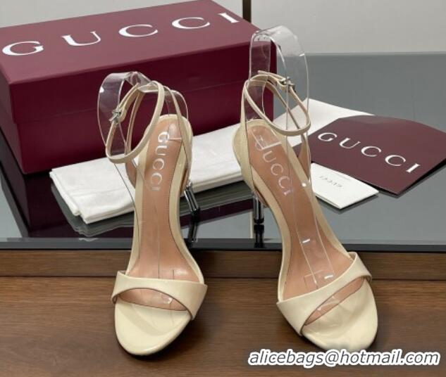 Stylish Gucci Patent Leather Sandals 9.5cm with Bamboo-Effect Heel White 2025 812999