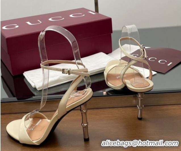 Stylish Gucci Patent Leather Sandals 9.5cm with Bamboo-Effect Heel White 2025 812999
