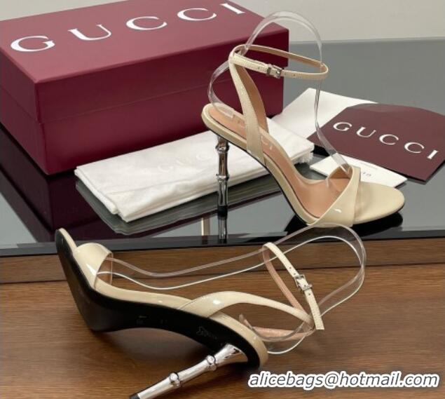 Stylish Gucci Patent Leather Sandals 9.5cm with Bamboo-Effect Heel White 2025 812999