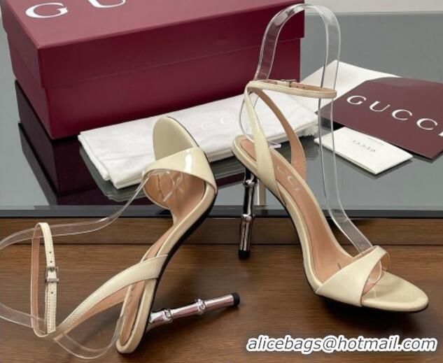 Stylish Gucci Patent Leather Sandals 9.5cm with Bamboo-Effect Heel White 2025 812999