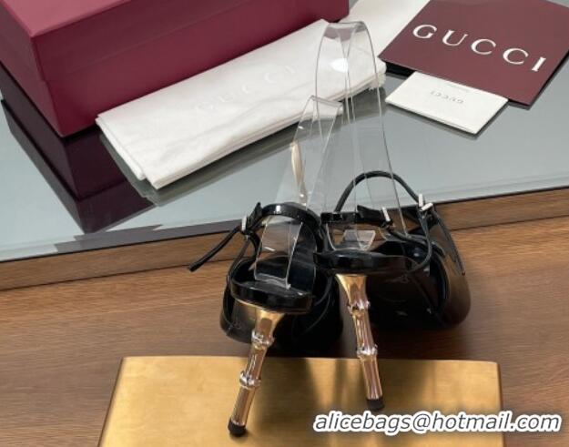 Sumptuous Gucci Patent Leather Slingback Pump 9.5cm with Bamboo-Effect Heel Black 2025 812998