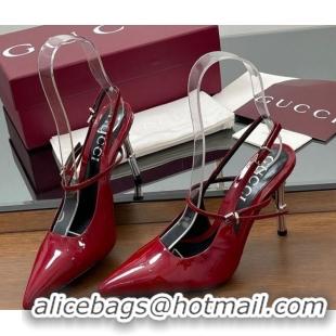 Grade Quality Gucci Patent Leather Slingback Pump 9.5cm with Bamboo-Effect Heel Red 2025 812998