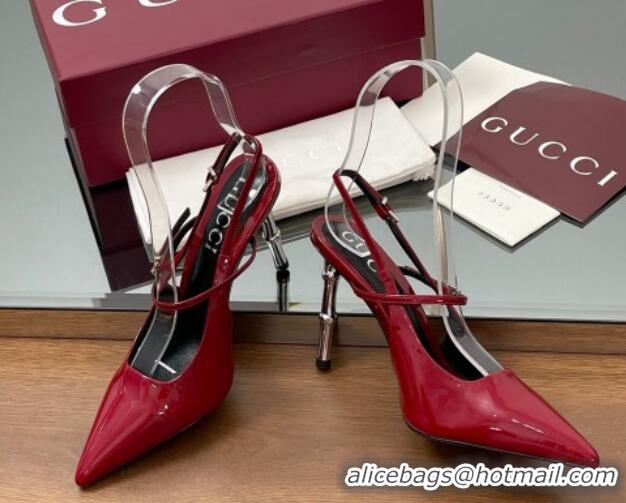 Grade Quality Gucci Patent Leather Slingback Pump 9.5cm with Bamboo-Effect Heel Red 2025 812998