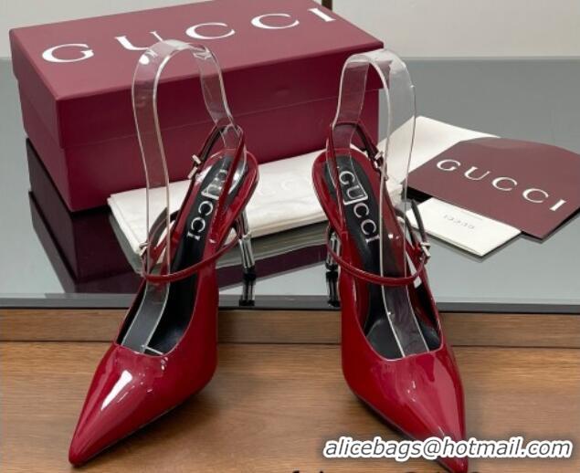 Grade Quality Gucci Patent Leather Slingback Pump 9.5cm with Bamboo-Effect Heel Red 2025 812998