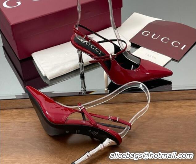 Grade Quality Gucci Patent Leather Slingback Pump 9.5cm with Bamboo-Effect Heel Red 2025 812998