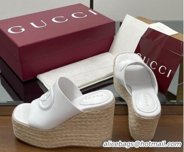 Luxurious Gucci Leather Interlocking G Wedge Slides Sandal 11cm White 2025 817212
