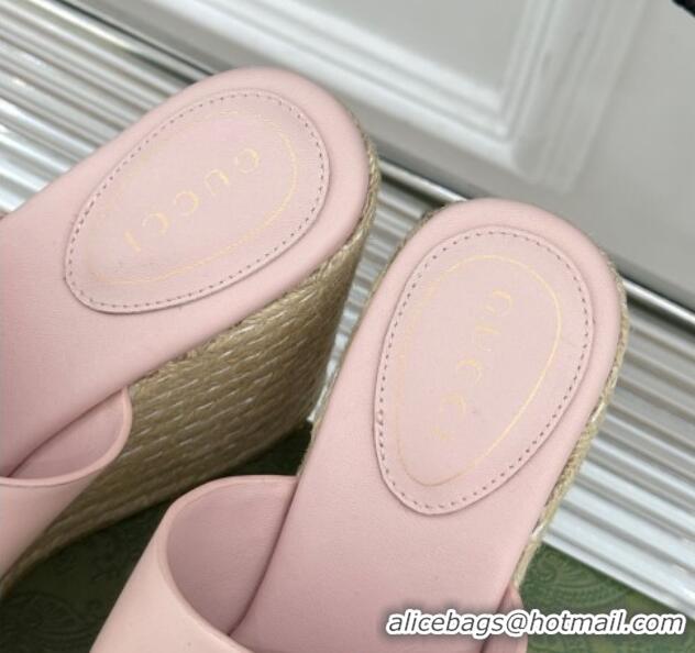 Durable Gucci Leather Interlocking G Wedge Slides Sandal 10.5cm Light Pink 2025 817212