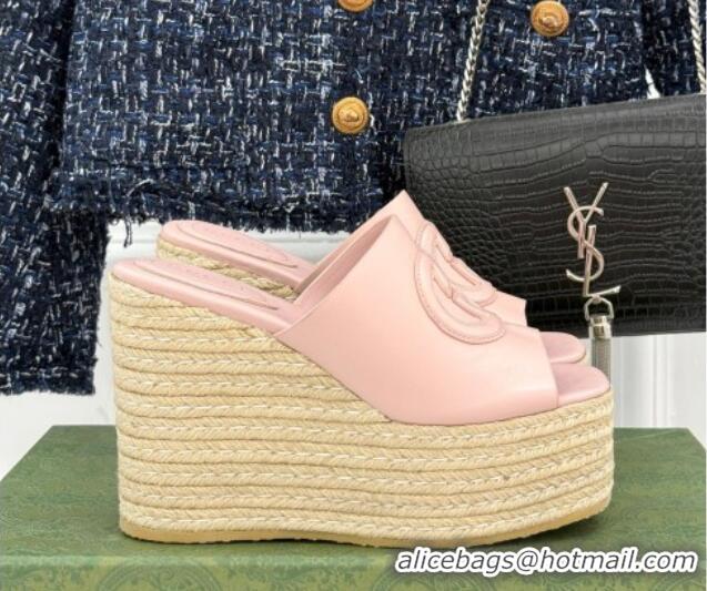 Durable Gucci Leather Interlocking G Wedge Slides Sandal 10.5cm Light Pink 2025 817212