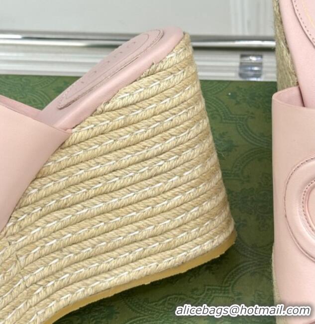 Durable Gucci Leather Interlocking G Wedge Slides Sandal 10.5cm Light Pink 2025 817212