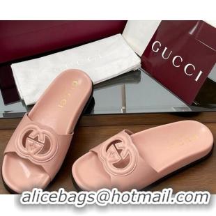 Unique Style Gucci Leather Interlocking G Flat Slides Sandal Light Pink 2025 816334