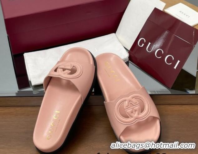 Unique Style Gucci Leather Interlocking G Flat Slides Sandal Light Pink 2025 816334