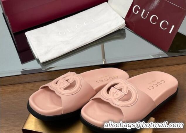 Unique Style Gucci Leather Interlocking G Flat Slides Sandal Light Pink 2025 816334