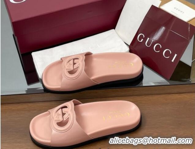 Unique Style Gucci Leather Interlocking G Flat Slides Sandal Light Pink 2025 816334