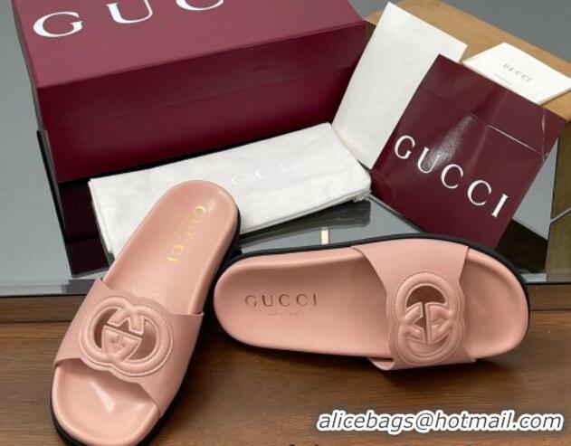 Unique Style Gucci Leather Interlocking G Flat Slides Sandal Light Pink 2025 816334