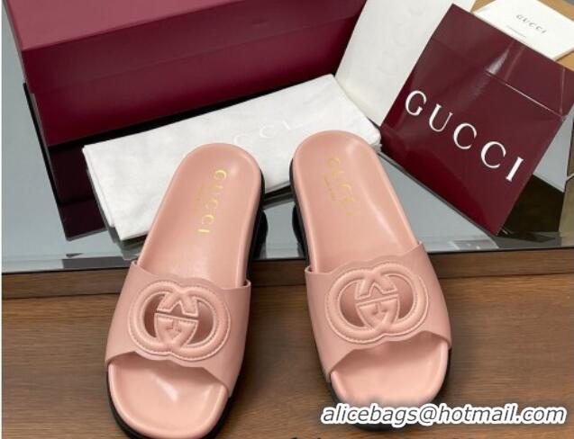 Unique Style Gucci Leather Interlocking G Flat Slides Sandal Light Pink 2025 816334