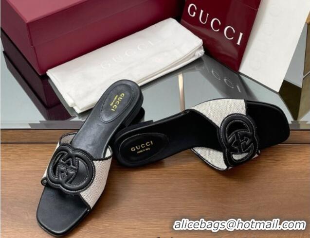 Good Quality Gucci Canvas and Leather Interlocking G Flat Slides Sandal Black 2025 835723