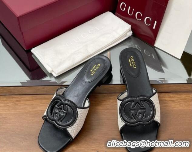 Good Quality Gucci Canvas and Leather Interlocking G Flat Slides Sandal Black 2025 835723