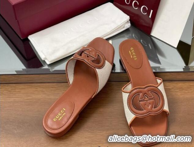 Buy Luxury Gucci Canvas and Leather Interlocking G Flat Slides Sandal Brown 2025 835723