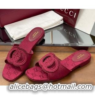 Luxury Gucci GG Canvas Interlocking G Flat Slides Sandal Ancora Red 2025 835723