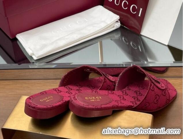 Luxury Gucci GG Canvas Interlocking G Flat Slides Sandal Ancora Red 2025 835723
