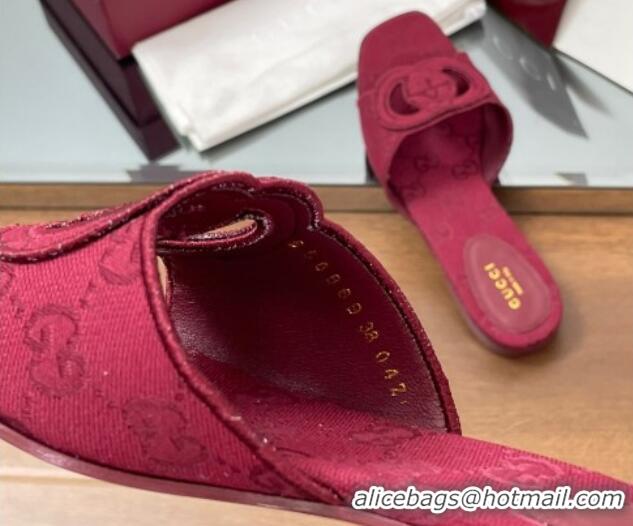 Luxury Gucci GG Canvas Interlocking G Flat Slides Sandal Ancora Red 2025 835723