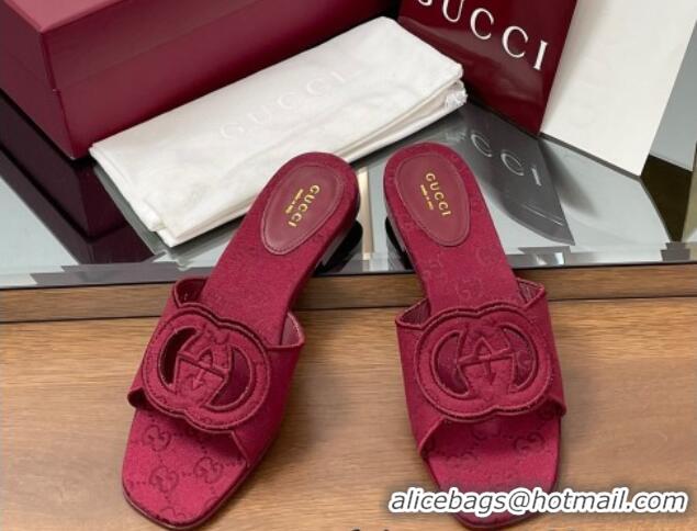 Luxury Gucci GG Canvas Interlocking G Flat Slides Sandal Ancora Red 2025 835723
