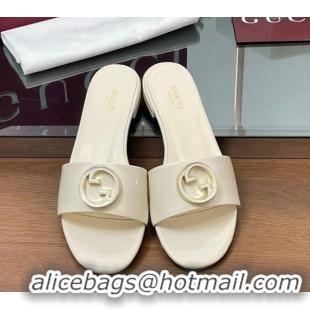 Pretty Style Gucci Patent Leather Round Interlocking G Flat Slides Sandal Ivory White 2025 820860