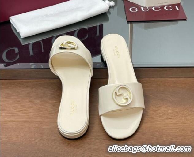 Pretty Style Gucci Patent Leather Round Interlocking G Flat Slides Sandal Ivory White 2025 820860