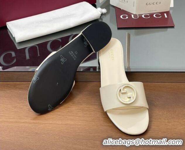 Pretty Style Gucci Patent Leather Round Interlocking G Flat Slides Sandal Ivory White 2025 820860