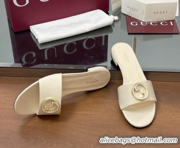 Pretty Style Gucci Patent Leather Round Interlocking G Flat Slides Sandal Ivory White 2025 820860