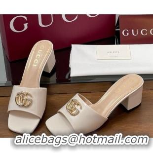 Shop Cheap Gucci Leather Heel Slides Sandal 5.5cm with Strass Double G White 2025 817257