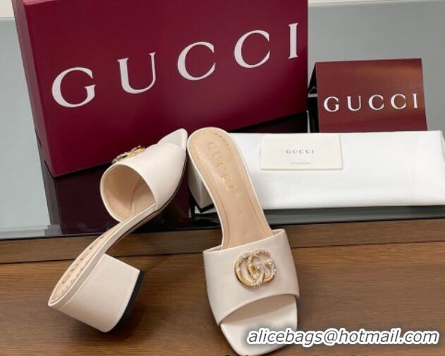 Shop Cheap Gucci Leather Heel Slides Sandal 5.5cm with Strass Double G White 2025 817257