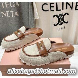 ​Spot Bulk Miu Miu Penny Leather and Canvas Platform Mules M0426 Brown 2025