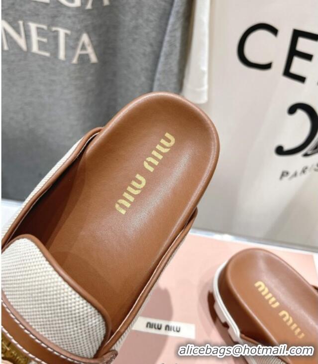 ​Spot Bulk Miu Miu Penny Leather and Canvas Platform Mules M0426 Brown 2025